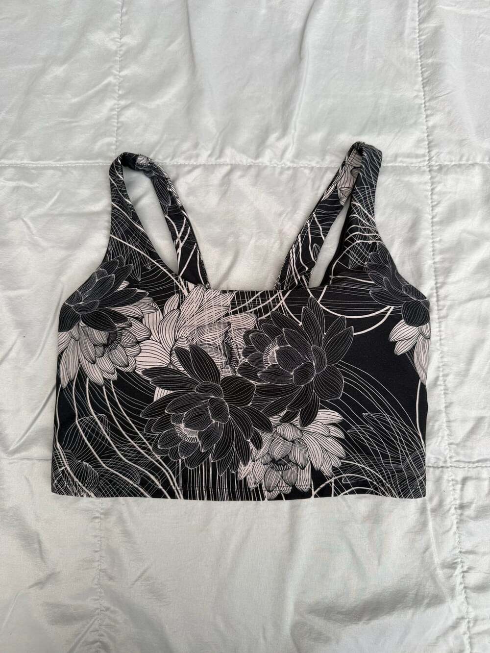 JoyLab Black and White Floral Print Sports Bra Medium